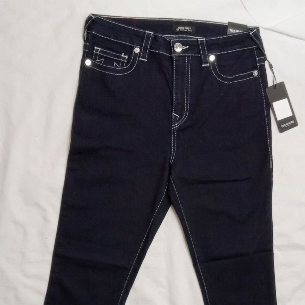New True Religion Women's 31x28'' Dark Wash Jenny Curvy High Rise Curvy Pants